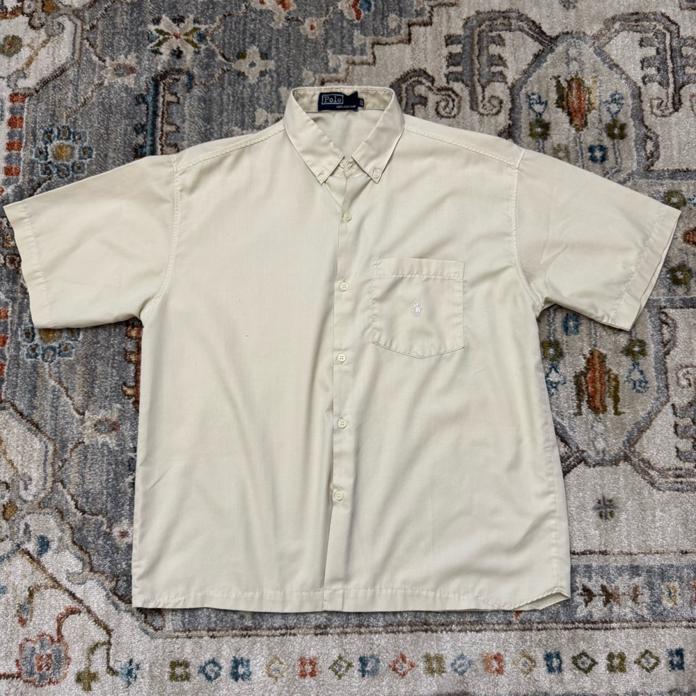 Vintage 90's Men's Cream Short Sleeve Shirt